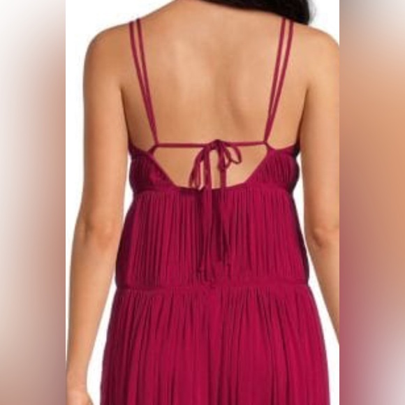 Rebecca Taylor Wine Color Belted Midi Dress: V Neck/Tie Back/Drop Waist/Ruched/6 - Picture 8 of 9